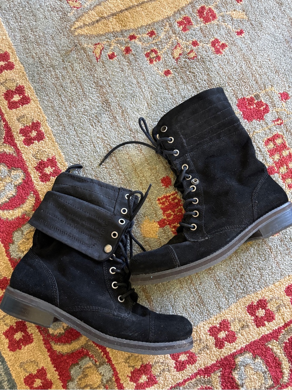 Nine West suede leather combat moto boots black womens 8.5